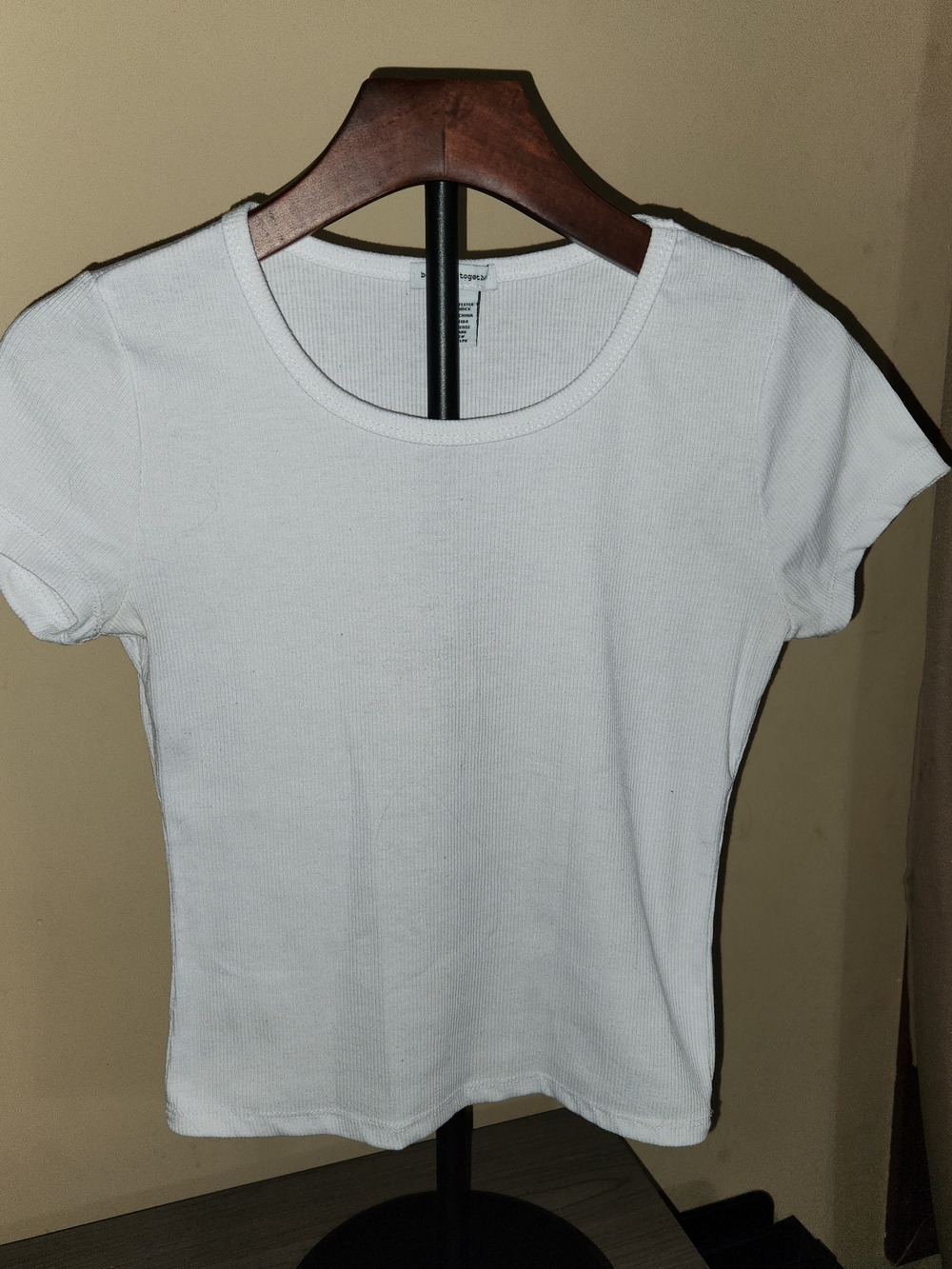 Women's White Ribbed Crop Tee - Slim Crewneck
